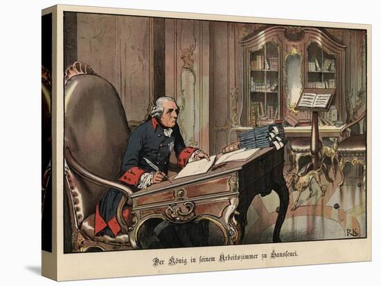 King Frederick the Great of Prussia in His Study at Sanssouci-Richard Knoetel-Stretched Canvas