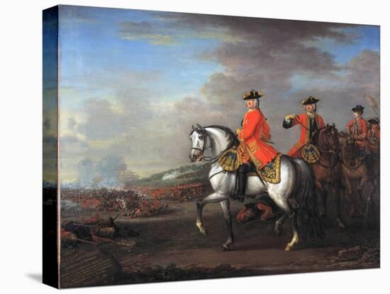 King George II (1683-1760) at the Battle of Dettingen, with the Duke of Cumberland and Robert,…-John Wootton-Stretched Canvas