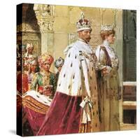 King George V in Procession with Queen Mary During the 1911 Durbar-Fortunino Matania-Stretched Canvas