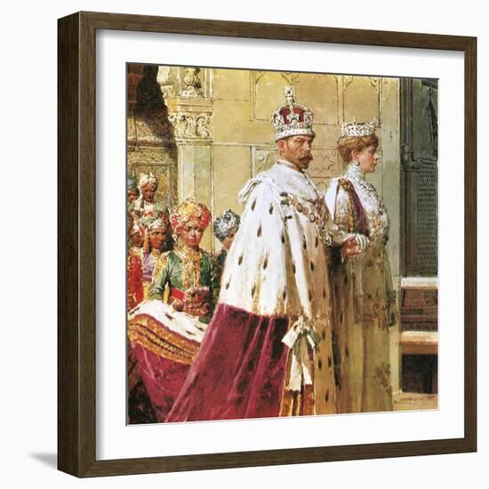 King George V in Procession with Queen Mary During the 1911 Durbar-Fortunino Matania-Framed Giclee Print