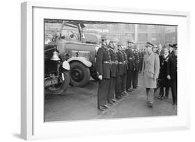King George VI inspects firemen on his visit to Birmingham during WW2-Staff-Framed Photographic Print
