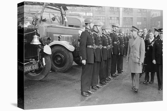 King George VI inspects firemen on his visit to Birmingham during WW2-Staff-Stretched Canvas