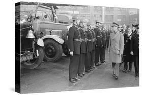 King George VI inspects firemen on his visit to Birmingham during WW2-Staff-Stretched Canvas