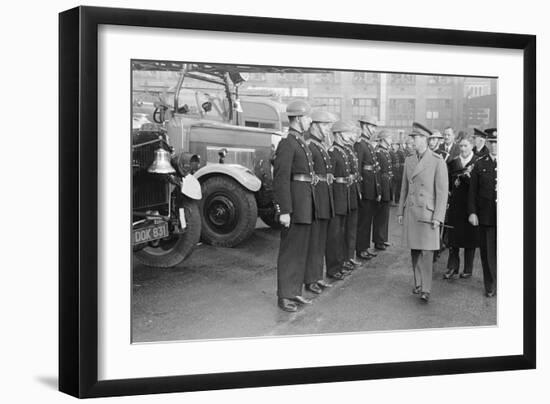 King George VI inspects firemen on his visit to Birmingham during WW2-Staff-Framed Photographic Print