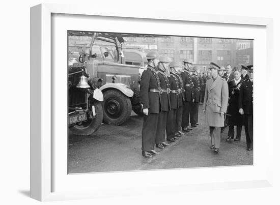 King George VI inspects firemen on his visit to Birmingham during WW2-Staff-Framed Photographic Print