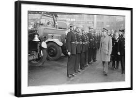 King George VI inspects firemen on his visit to Birmingham during WW2-Staff-Framed Photographic Print