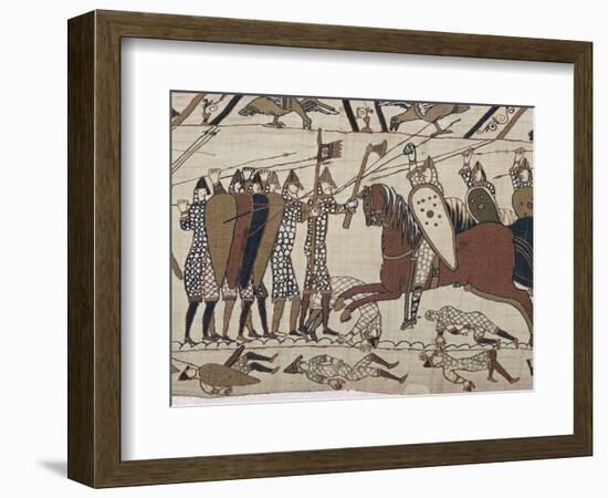 King Harold's Foot Soldieres with Spears and Battle Axes, Bayeux Tapestry, Normandy, France-Walter Rawlings-Framed Photographic Print