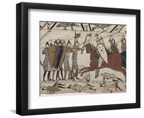 King Harold's Foot Soldieres with Spears and Battle Axes, Bayeux Tapestry, Normandy, France-Walter Rawlings-Framed Photographic Print