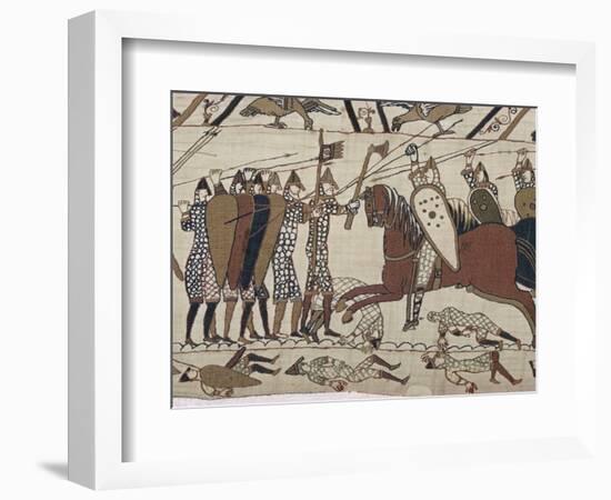 King Harold's Foot Soldieres with Spears and Battle Axes, Bayeux Tapestry, Normandy, France-Walter Rawlings-Framed Photographic Print