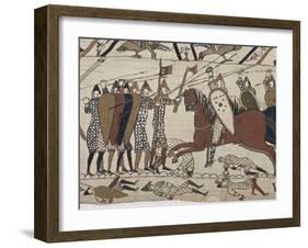 King Harold's Foot Soldieres with Spears and Battle Axes, Bayeux Tapestry, Normandy, France-Walter Rawlings-Framed Photographic Print