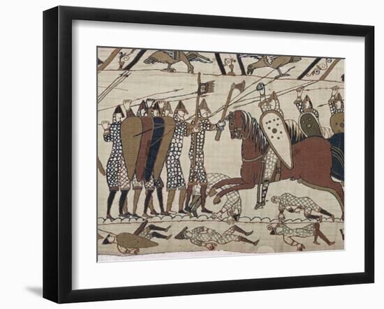 King Harold's Foot Soldieres with Spears and Battle Axes, Bayeux Tapestry, Normandy, France-Walter Rawlings-Framed Photographic Print