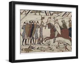 King Harold's Foot Soldieres with Spears and Battle Axes, Bayeux Tapestry, Normandy, France-Walter Rawlings-Framed Photographic Print