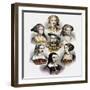 King Henry VIII of England and his six wives, c1890 (litho with later colouration)-English School-Framed Giclee Print