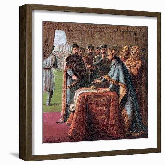 King John of England Signs the Magna Carta (From: Pictures of English Histor), 1868-Joseph Martin Kronheim-Framed Giclee Print