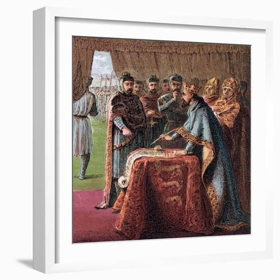 King John of England Signs the Magna Carta (From: Pictures of English Histor), 1868-Joseph Martin Kronheim-Framed Giclee Print