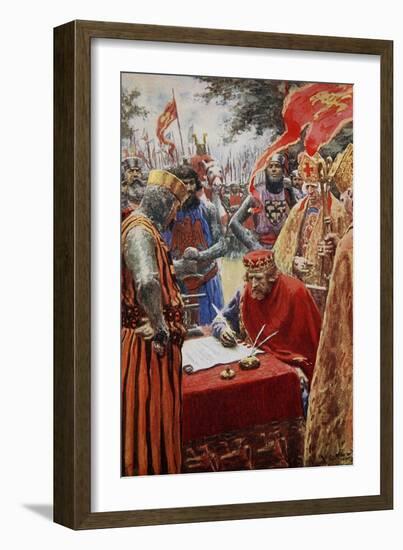 King John Signing the Magna Carta Reluctantly-Arthur C. Michael-Framed Giclee Print