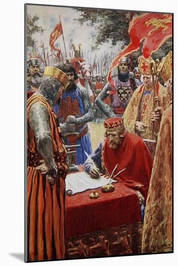 King John Signing the Magna Carta Reluctantly-Arthur C. Michael-Mounted Giclee Print