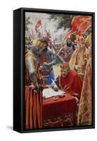 King John Signing the Magna Carta Reluctantly-Arthur C. Michael-Framed Stretched Canvas