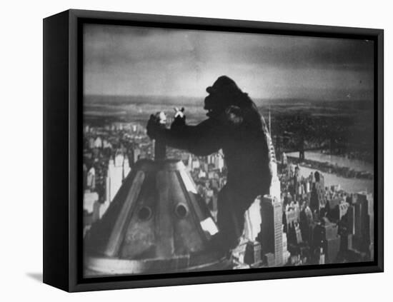 King Kong Clinging to Top of Empire State Building Tower in Horror Movie with Fay Wray in His Hands-Alfred Eisenstaedt-Framed Stretched Canvas