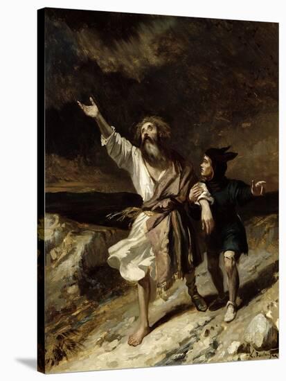 King Lear and the Fool in the Storm, Act III Scene 2 from "King Lear" by William Shakespeare 1836-Louis Boulanger-Stretched Canvas