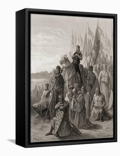 King Louis IX (1217-70) before Damietta, Illustration from 'Bibliotheque Des Croisades' by J-F.…-Gustave Doré-Framed Stretched Canvas