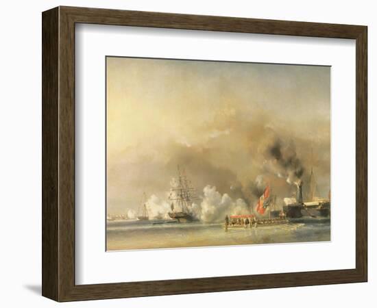 King Louis-Philippe Escorting Queen Victoria Aboard the Royal Yacht Victoria and Albert at Treport-Louis Eugene Gabriel Isabey-Framed Giclee Print