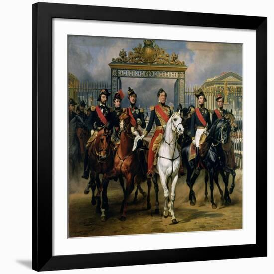 King Louis-Philippe of France and His Sons Leaving the Chateau of Versailles on Horseback, 1846-Antoine Charles Horace Vernet-Framed Giclee Print