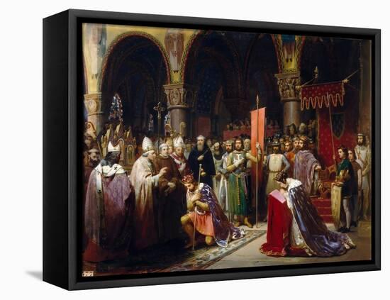King Louis VII Takes the Standard at Saint-Denis-Jean-Baptiste Mauzaisse-Framed Stretched Canvas