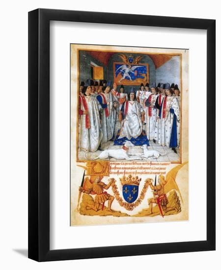 King Louis XI presides a chapter meeting of the Order of Saint Michel.Beneath the image.-Jean Fouquet-Framed Giclee Print