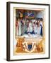King Louis XI presides a chapter meeting of the Order of Saint Michel.Beneath the image.-Jean Fouquet-Framed Giclee Print