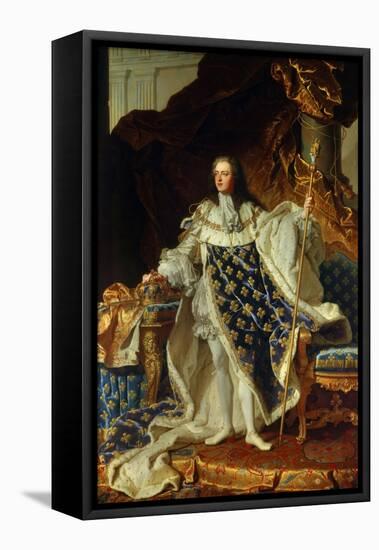 King Louis XV of France in Coronation Robe. 1730-Hyacinthe Rigaud-Framed Stretched Canvas
