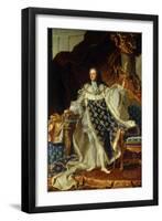 King Louis XV of France in Coronation Robe. 1730-Hyacinthe Rigaud-Framed Art Print