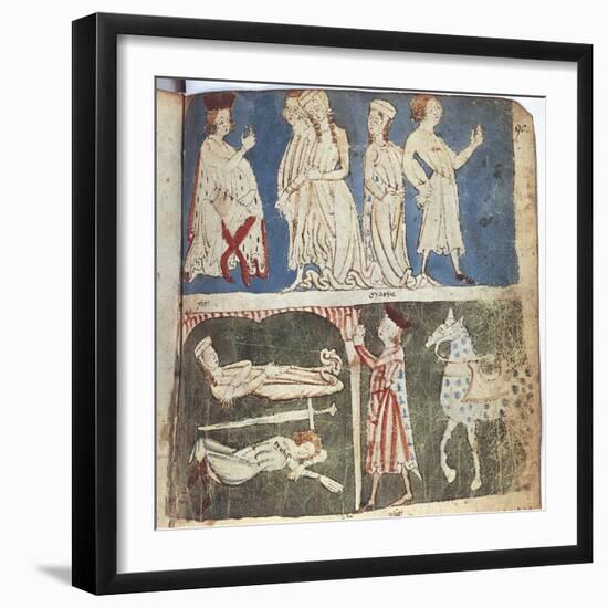 King Mark Exiles Tristan and Isolde and King Mark Finds Tristan and Isolde Sleeping in a Cave-Gottfried Von Strassburg-Framed Giclee Print