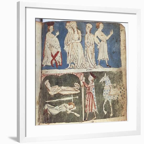 King Mark Exiles Tristan and Isolde and King Mark Finds Tristan and Isolde Sleeping in a Cave-Gottfried Von Strassburg-Framed Giclee Print