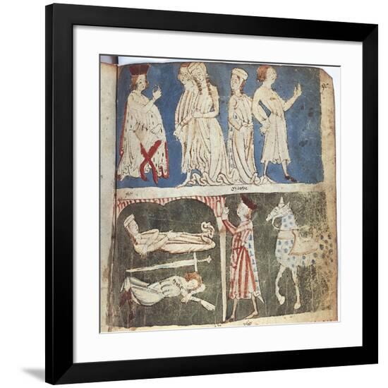 King Mark Exiles Tristan and Isolde and King Mark Finds Tristan and Isolde Sleeping in a Cave-Gottfried Von Strassburg-Framed Giclee Print