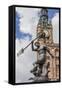 King Neptune Statue in the Long Market, Dlugi Targ, with Town Hall Clock, Gdansk, Poland, Europe-Michael Nolan-Framed Stretched Canvas