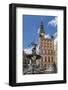 King Neptune Statue in the Long Market, Dlugi Targ, with Town Hall Clock, Gdansk, Poland, Europe-Michael Nolan-Framed Photographic Print