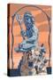 King Neptune Statue-Lantern Press-Stretched Canvas