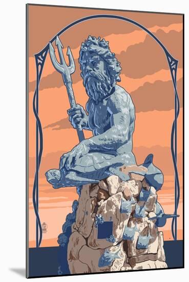 King Neptune Statue-Lantern Press-Mounted Art Print