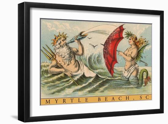 King Neptune with Mermaid, Myrtle Beach-null-Framed Art Print