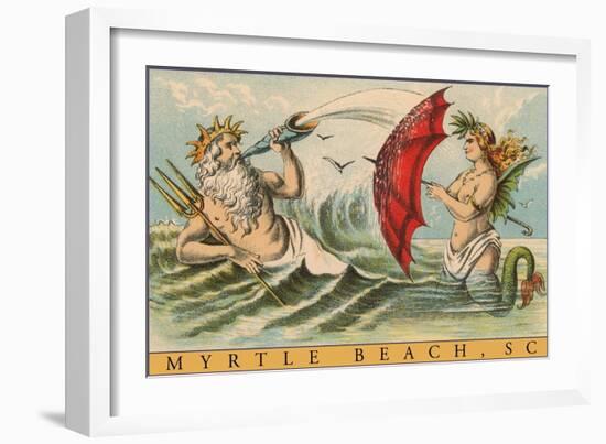 King Neptune with Mermaid, Myrtle Beach-null-Framed Art Print