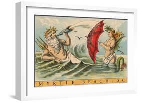 King Neptune with Mermaid, Myrtle Beach-null-Framed Art Print