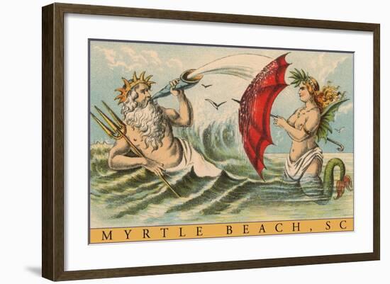 King Neptune with Mermaid, Myrtle Beach-null-Framed Art Print