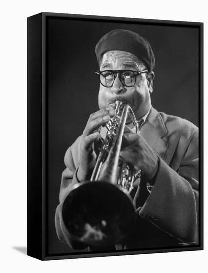 King of Bebop Trumpeters Dizzy Gillespie Playing "Cool" Jazz Tune During Jam Session-Allan Grant-Framed Stretched Canvas