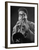 King of Bebop Trumpeters Dizzy Gillespie Playing "Cool" Jazz Tune During Jam Session-Allan Grant-Framed Premium Photographic Print