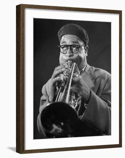 King of Bebop Trumpeters Dizzy Gillespie Playing "Cool" Jazz Tune During Jam Session-Allan Grant-Framed Premium Photographic Print