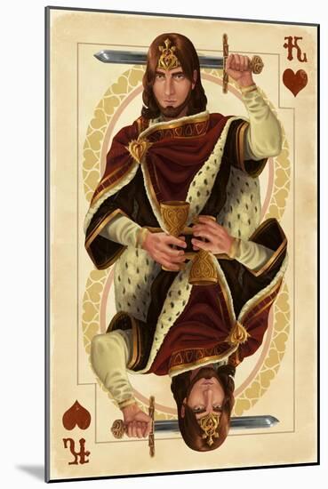 King of Hearts - Playing Card-Lantern Press-Mounted Art Print