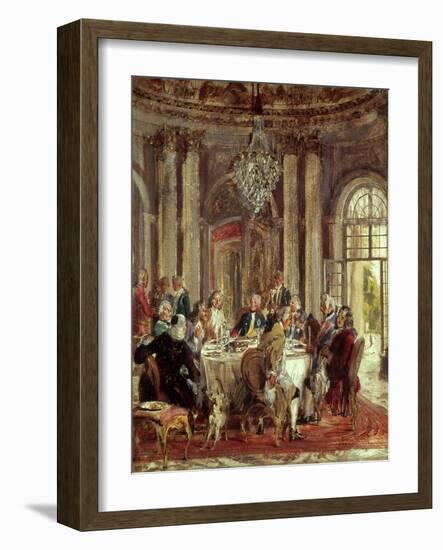 King of Prussia Frederic II the Great at Sans-Souci Castle, with Voltaire-Adolf Menzel-Framed Art Print