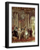 King of Prussia Frederic II the Great at Sans-Souci Castle, with Voltaire-Adolf Menzel-Framed Art Print