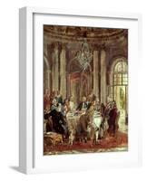 King of Prussia Frederic II the Great at Sans-Souci Castle, with Voltaire-Adolf Menzel-Framed Art Print